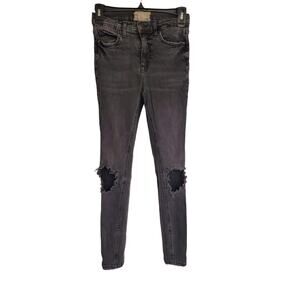 Women's Free People Dark Grey/Faded Black Distressed Skinny Jeans | Size 27